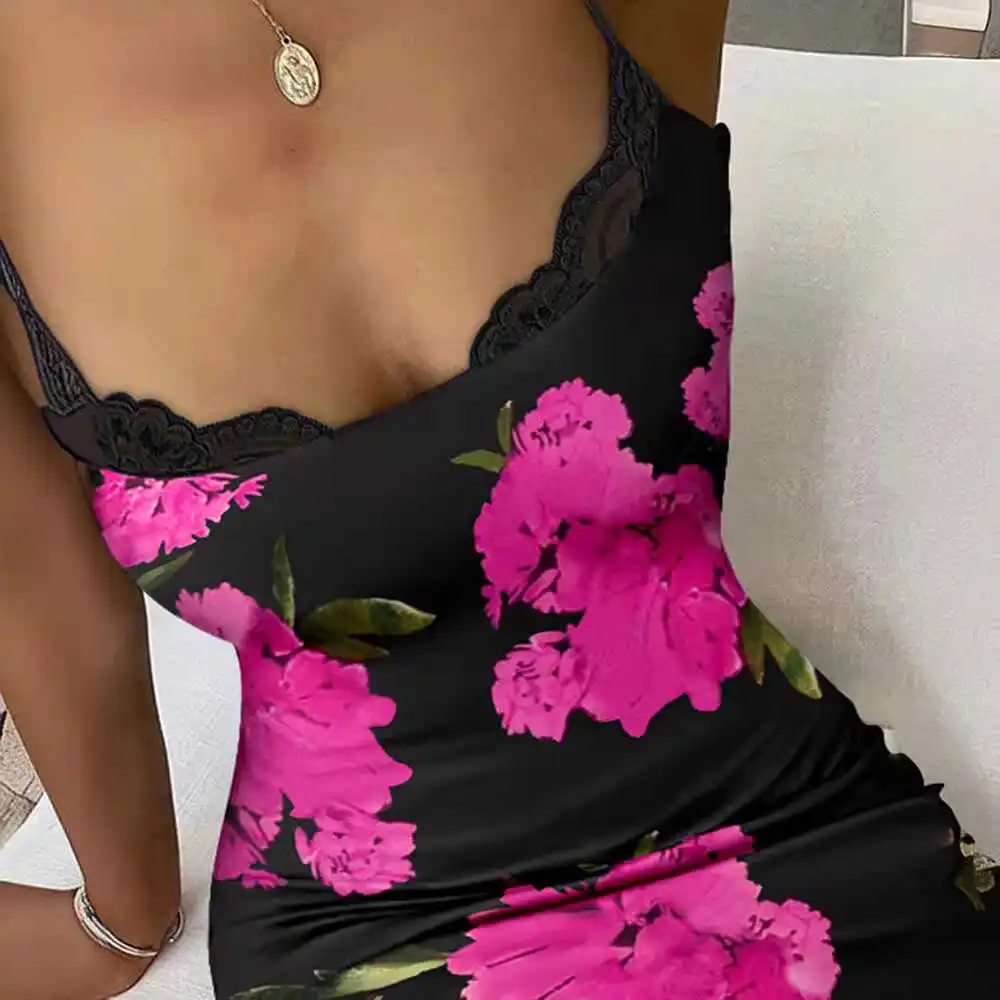 패셔너블한 레이스 스플라이스 스트랩 프린트 바디콘 드레스 여성용 브이넥 폴리에스터 봄 여름 가을 겨울 타이트 핏 드레스