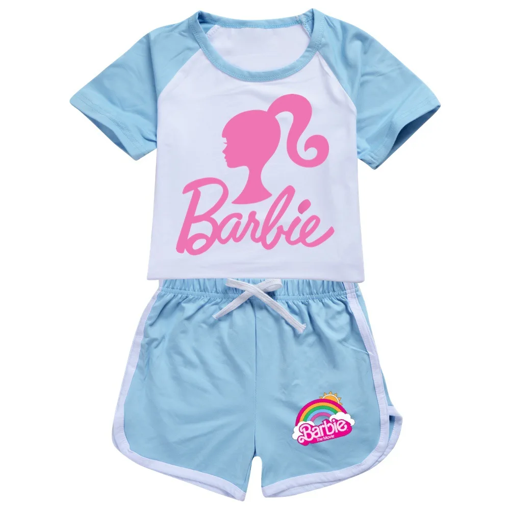 MINISO Barbie Barbie The Movie100-170 T-shirt Shorts Sports Suit for Boys and Girls Boys Girls Anime kawaii Cartoon