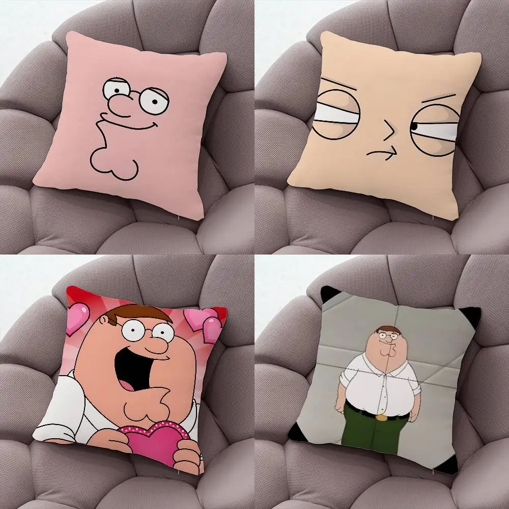 

F-Family G-Guy Cartoon Funny Pillow Case Silky Short Plush With Invisible Zipper Dustproof Sofa Cushion Cover For Home Decor