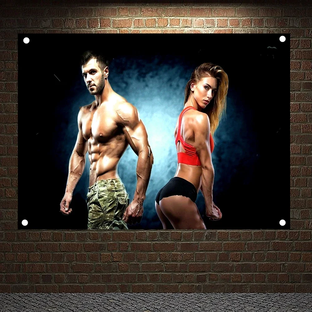 Fitness Couple Motivational Workout Posters Wall Sticker Yoga Bodybuilding Banners Flags Wall Art Tapestry Gym home Decoration 2