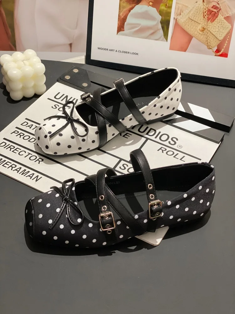retro-polka-dot-mary-jane-ballet-flats-women's-summer-flat-buckle-soft-bottom-versatile-ballet-shoes-single-shoes
