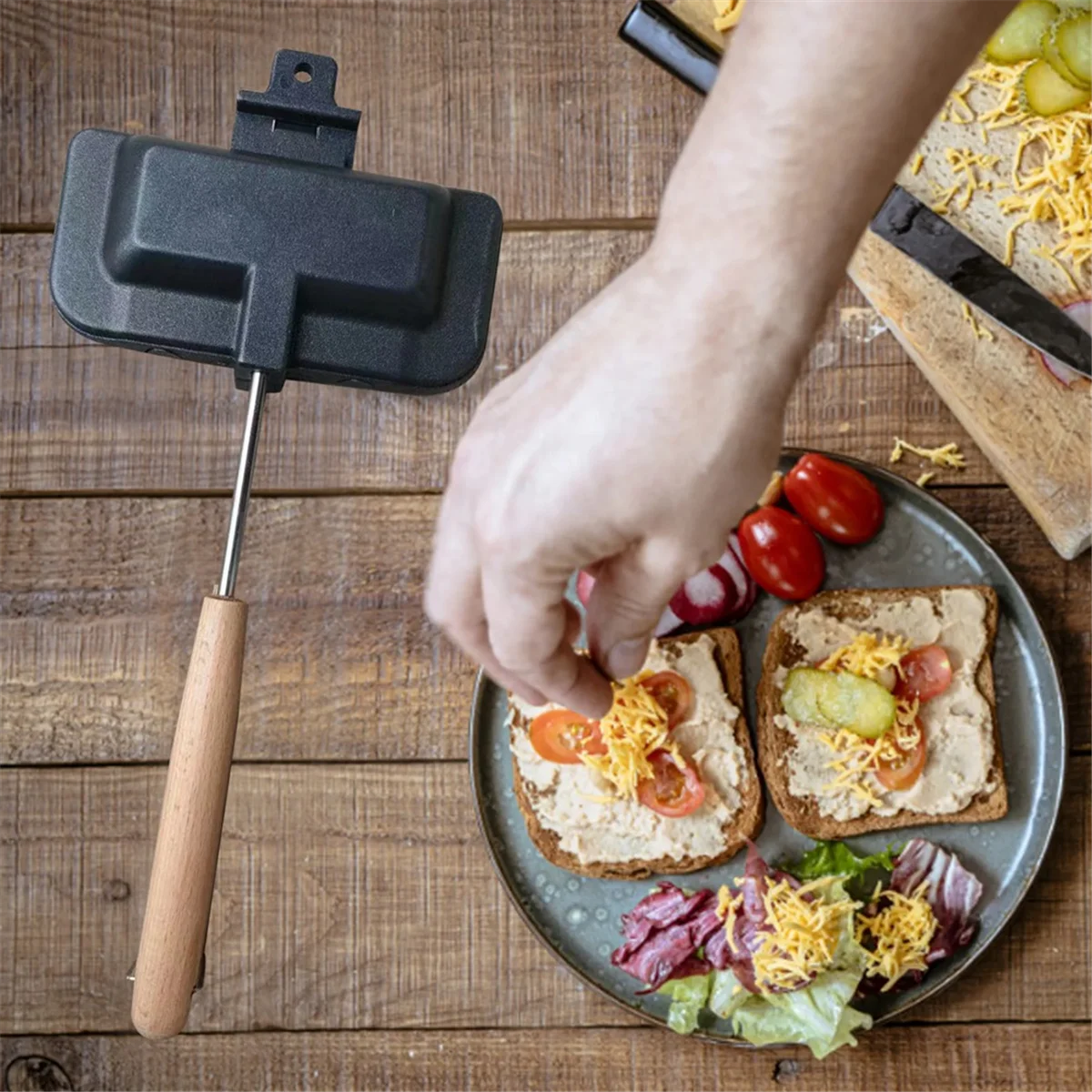 양면 샌드위치 팬, 붙지 않는 접이식 그릴 프라이팬, 아침 식사 기계, 팬케이크 메이커 빵