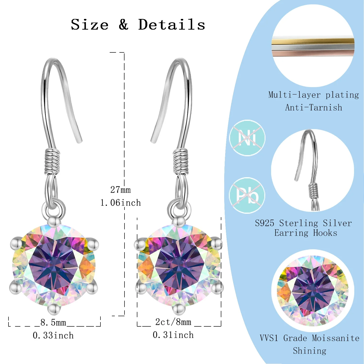 

LAMVOICE / moissanite jewelry for women/earrings with Hypoallergenic hook christmas gift for high quality jewelry