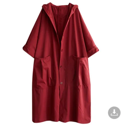 Gabardina de gran tamaño para primavera y otoño para mujer, cortavientos holgado y versátil con capucha, abrigo largo para mujer, chaqueta con bolsillo grande