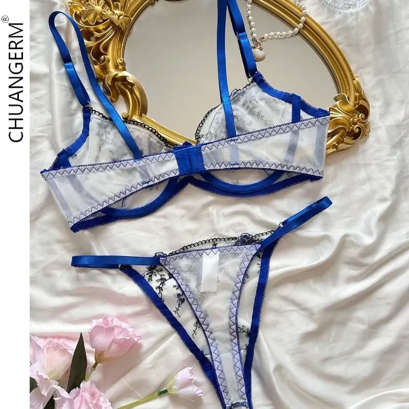 Bilizna-Ensemble de lingerie sexy en tulle transparent, sous-vêtements en dentelle, beau, délicat, nickel é, cadeau de distribution