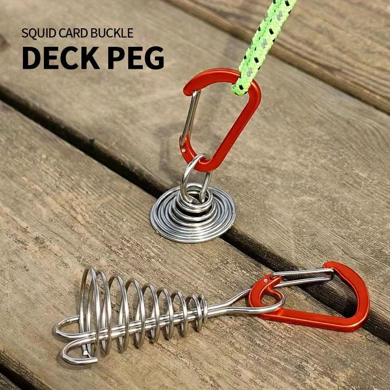 

Stainless Steel Deck Pegs with Spring-Loaded D-Buckle - Tent Staking & Outdoor Camping Anchor