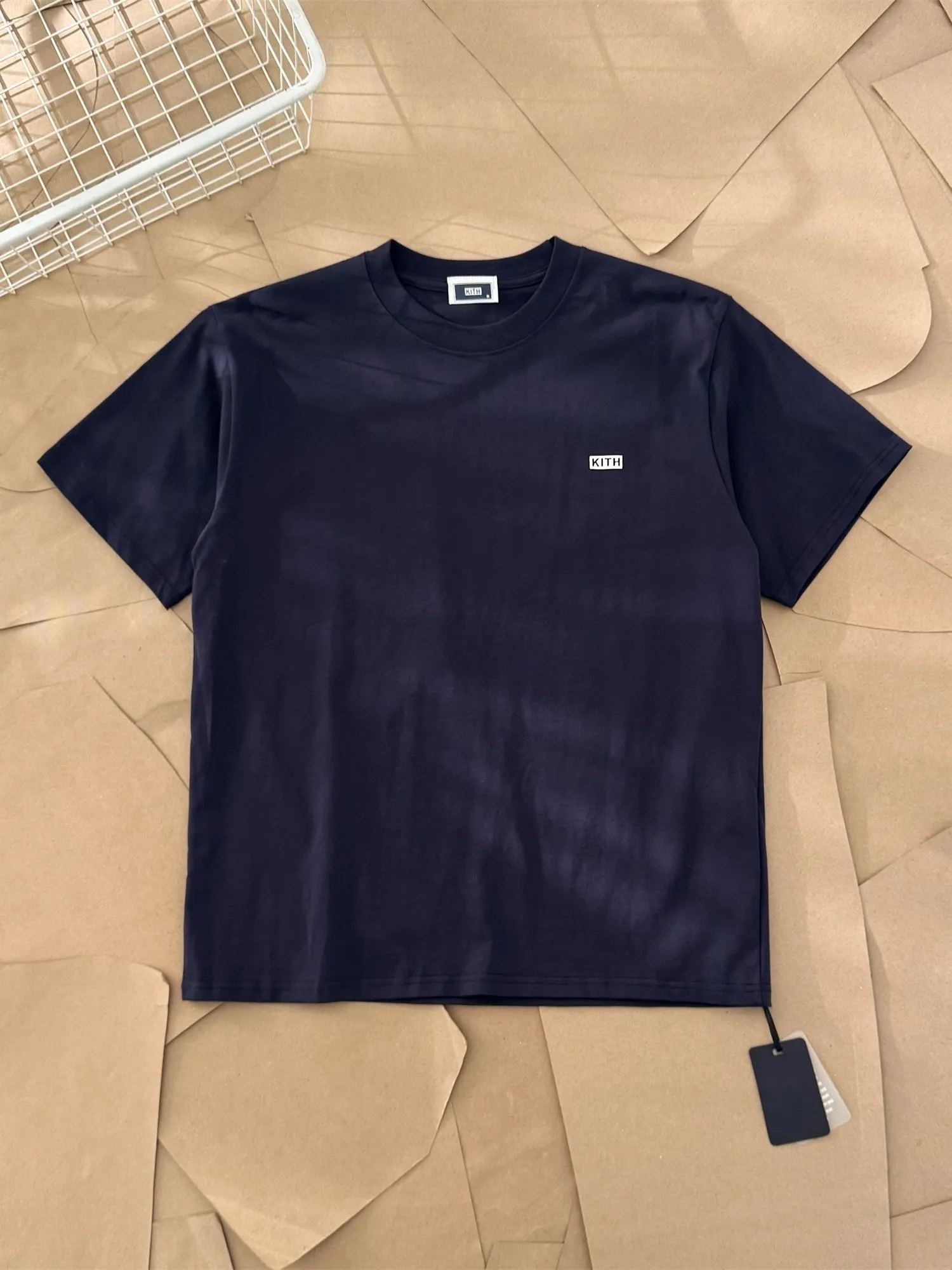 American Street Style Summer Versatile Kith Simple Flocking Small Box Logo Loose round Neck  Color Short Sleeve Couple T...