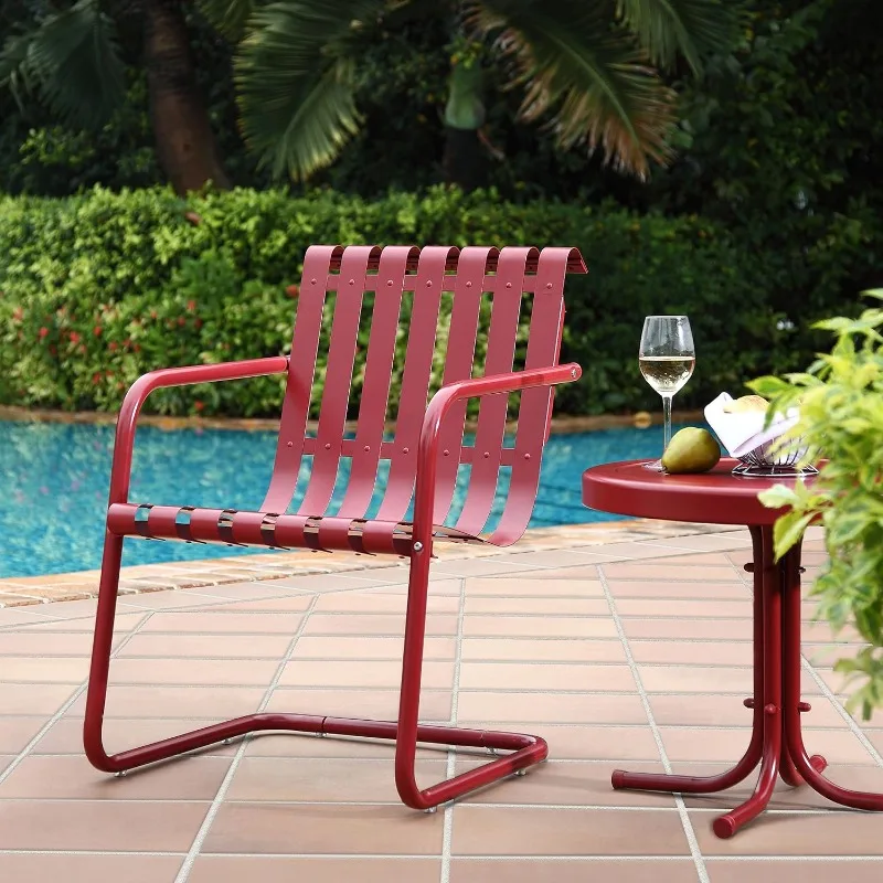 Gracie 3-Piece Retro Metal Outdoor Conversation Set with Side Table and 2 Chairs - Coral Red