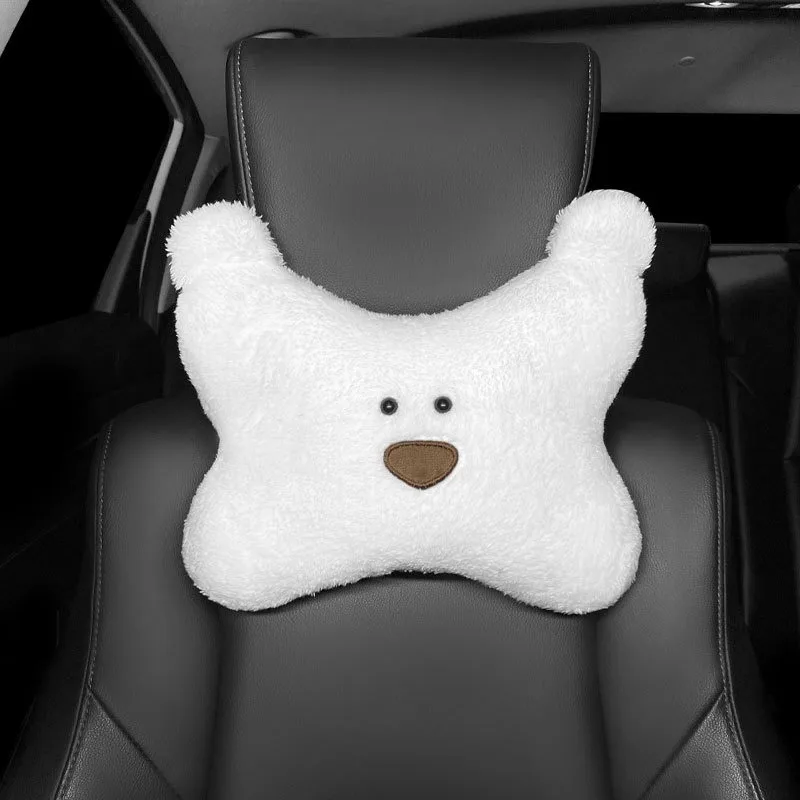 1pc Cute Car Neck Pillow Cartoon Design Cute Bear Car Headrest Simple Interior Accessories Gift for Girls Accesoir Voiture