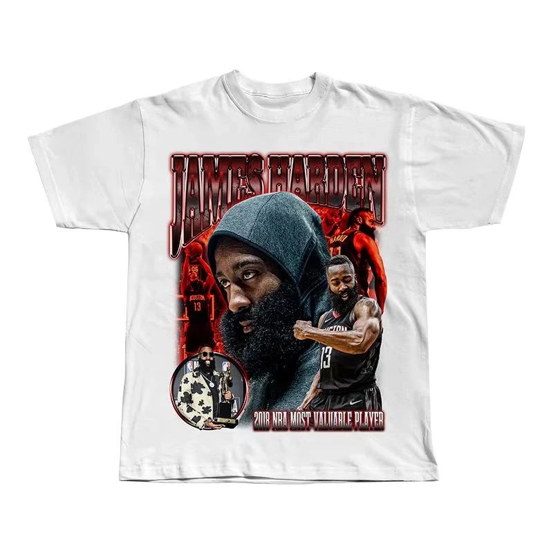 2025 النجم الصاعد جيمس هاردن جيرسي تي شيرت صاروخ الأمريكية خمر القطن فضفاض الرجال والنساء الصيف الراحة قصيرة الأكمام #2