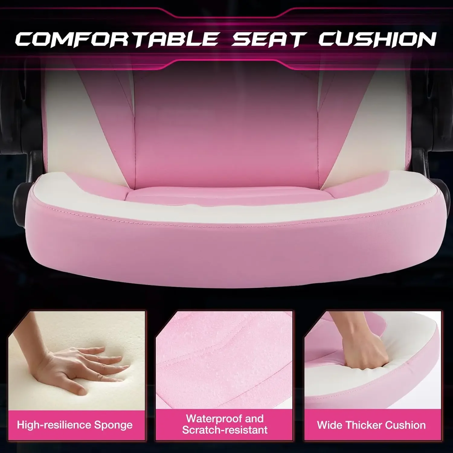 Computer Gaming Desk Chair - Pink Ergonomic Office Executive Adjustable Swivel Task PU Leather Racing Chair with Flip-up Armrest