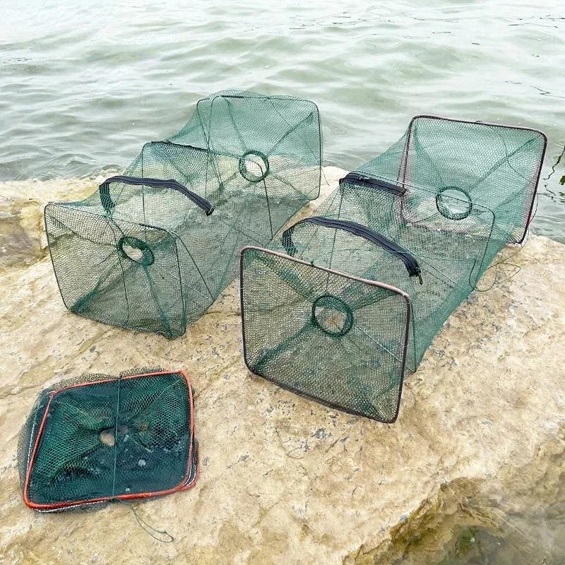 

Folding lobster net fish cage automatic shrimp catching artifact eel loach cage simple two-hole small fishing cage crab traps