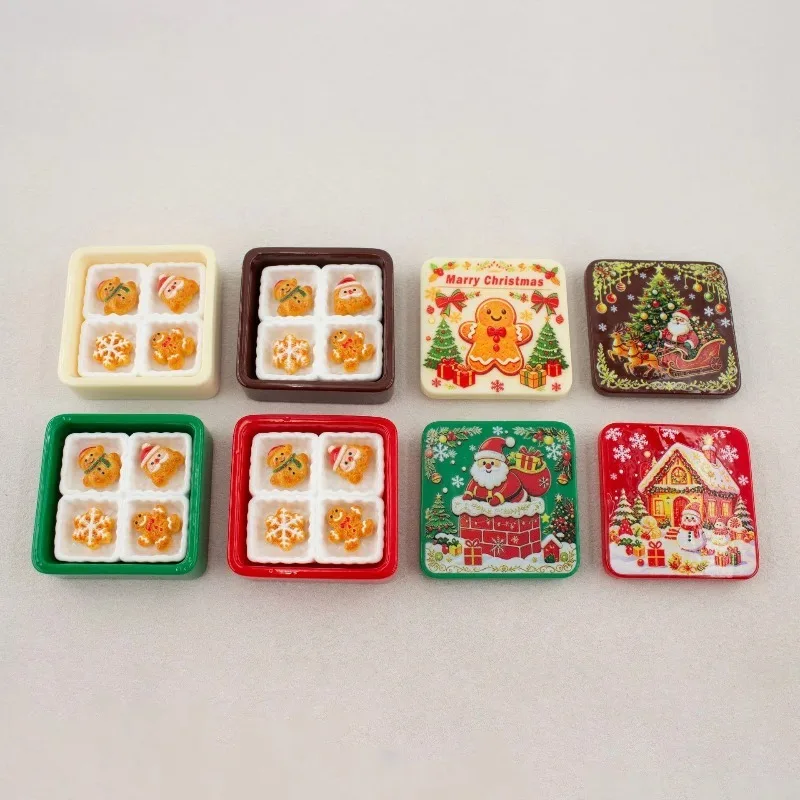 3D Resin Cabochon Cute Christmas Gingerbread Biscuit Gift Box DIY Accessory for Keychain Earring Dollhouse Mini Ornament