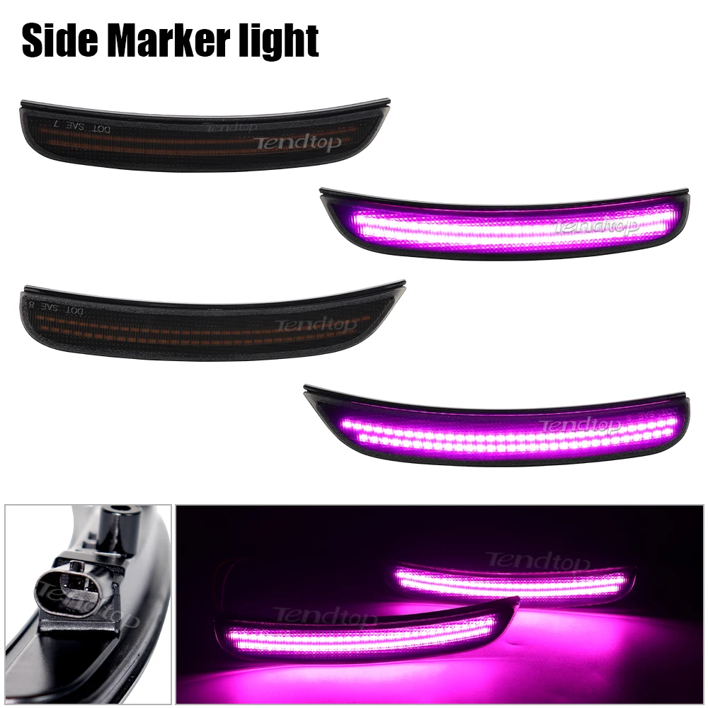 4pcs  Pink Purple  Front & Rear Side Marker Light Flashing LED Signal Light  Side Marker Lamp  For Dodge Charger 2015-2023