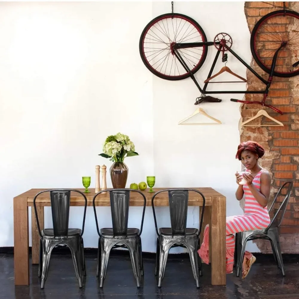 Metal Dining Chairs Set Of 4 Indoor Patio Chairs Kitchen Metal Chairs 18 Inch Seat Height Restaurant Chair image 6