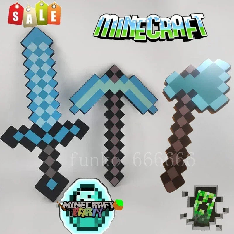 20~45cm Game Minecrafte Design Blue Diamond Sword My World EVA Foam Toy Steve Pickaxe Ax Shovel Lovely Toys For Cos Props Gift