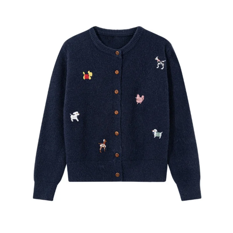 

New autumn and winter women's embroidered sweater jacket, women's soft and lazy style, small knitted cardigan top