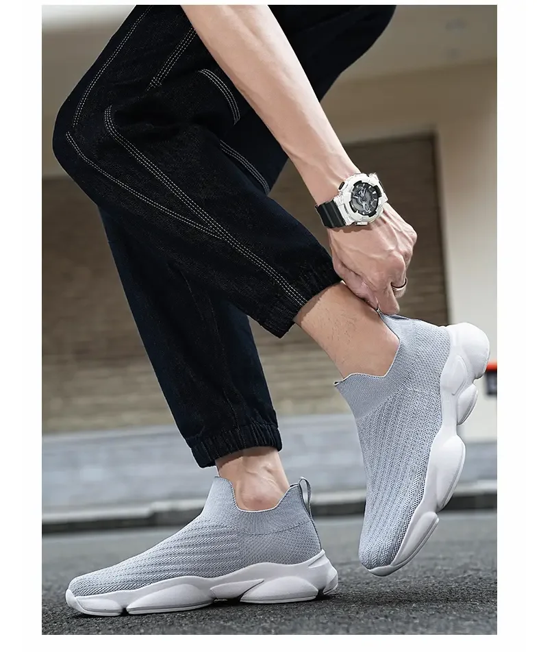 Man's Summer New Mesh Big Size Slip-On Sports Casual Shoes Soft Sole Non Slip Breathable Running Shoes Socks Shoe