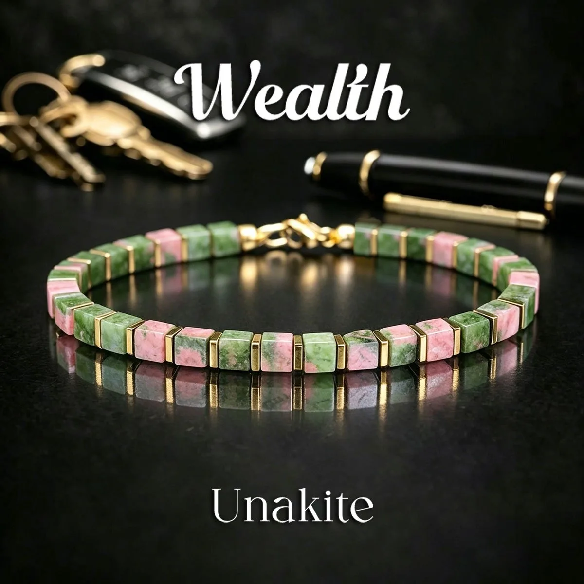 Vintage-Style Green Curtain Granite Square Beaded Wealth Bracelet, Attracts Happiness and Opportunities, Handmade Natural Stone Skin-Friendly Jewelry, Suitable for Daily Wear and Gift-Giving