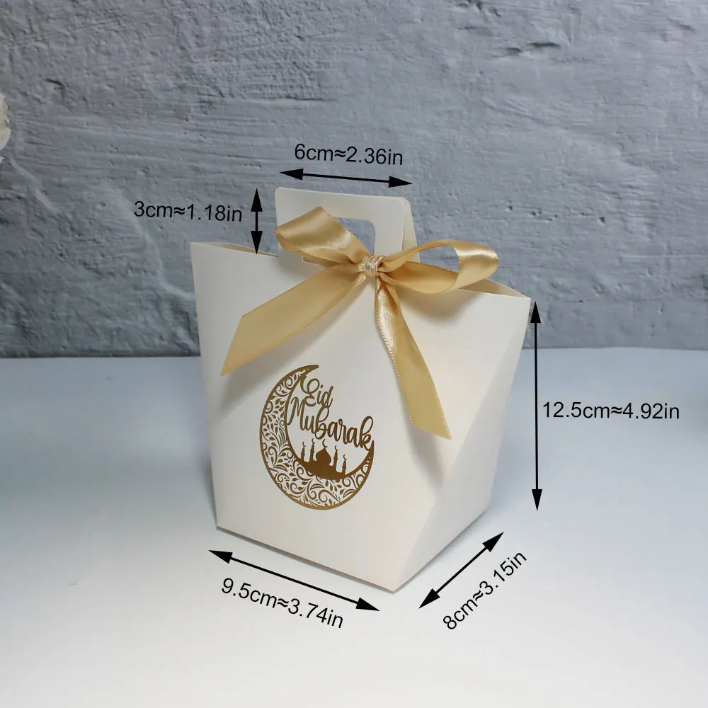 EID Mubarak Moon-Style Gift Candy Box with Gold Stamp for Islamic Ramadan Kareem Iftar and Hajj Decoration