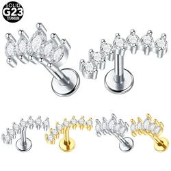 1/5PCS Surgical Steel Marquise CZ Flat Back Stud Earring Piercing Crystal Cartilage Helix Tragus Lobe Piercings Lip Jewelry 16G