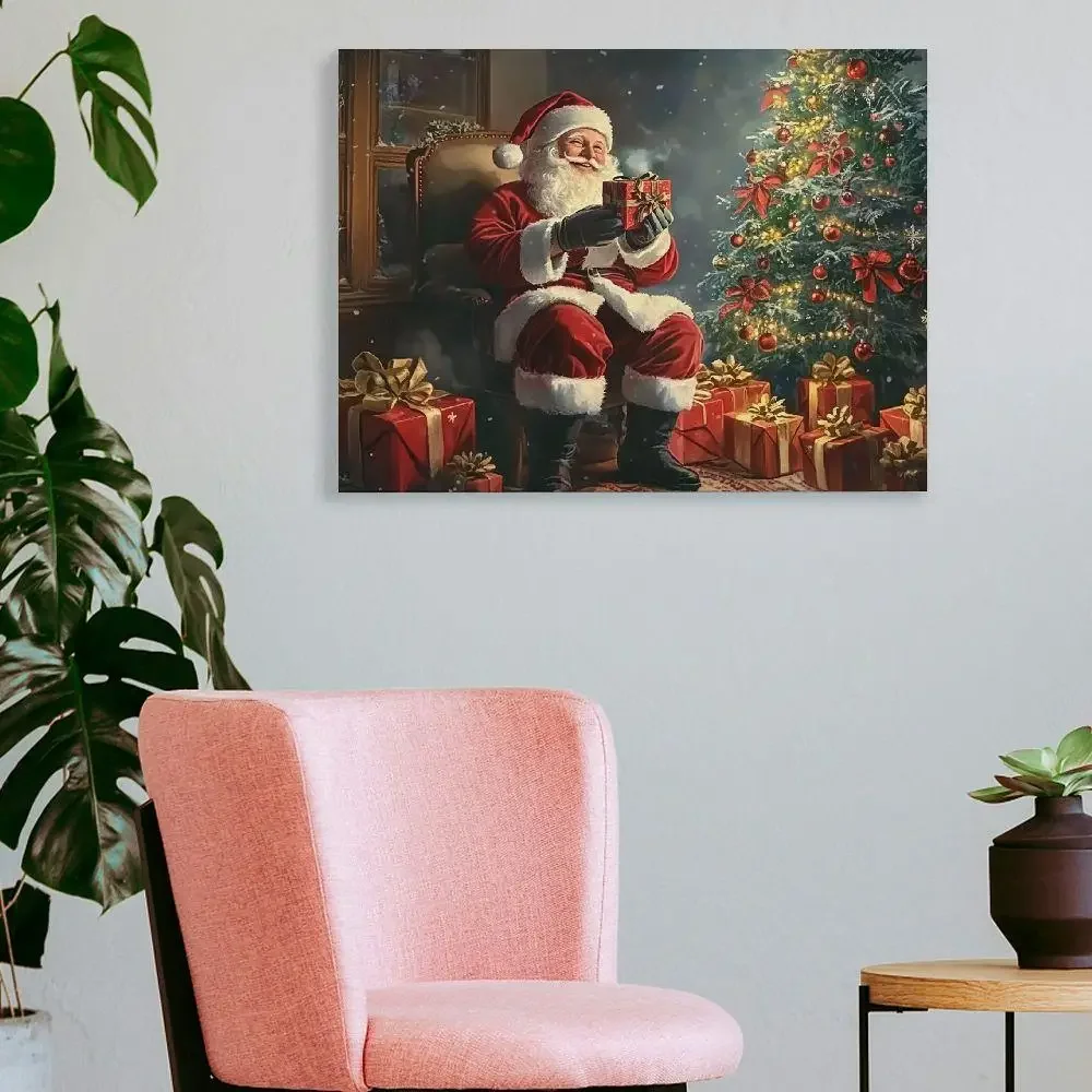 Ultring Santa Christmas Rustic Canvas Painting, Vintage Decoration, Home Enrichi Wood Frame, Holiday Gifts, 1 Pc