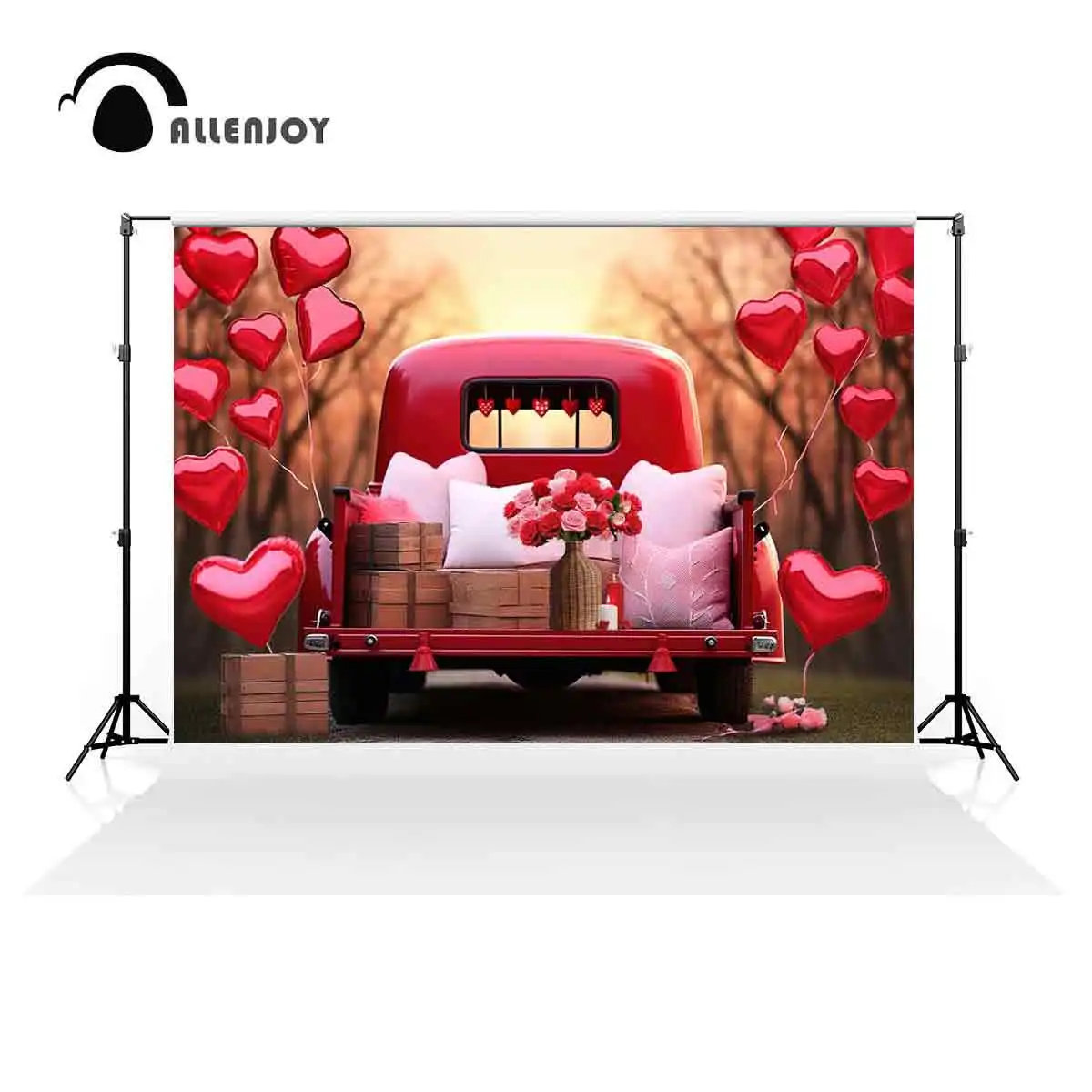 Allenjoy Valentine's Day Red Love Balloon Truck Backdrop