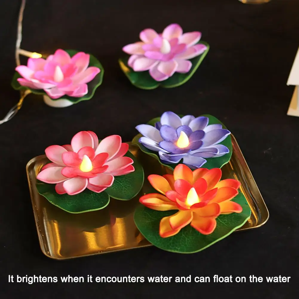 

6-Pack LED Simulation Lotus Lights Water Sensing Floating Lanterns Candle River EVA Colorful Flowers Lamp Wish Lotus Lamps W0X8