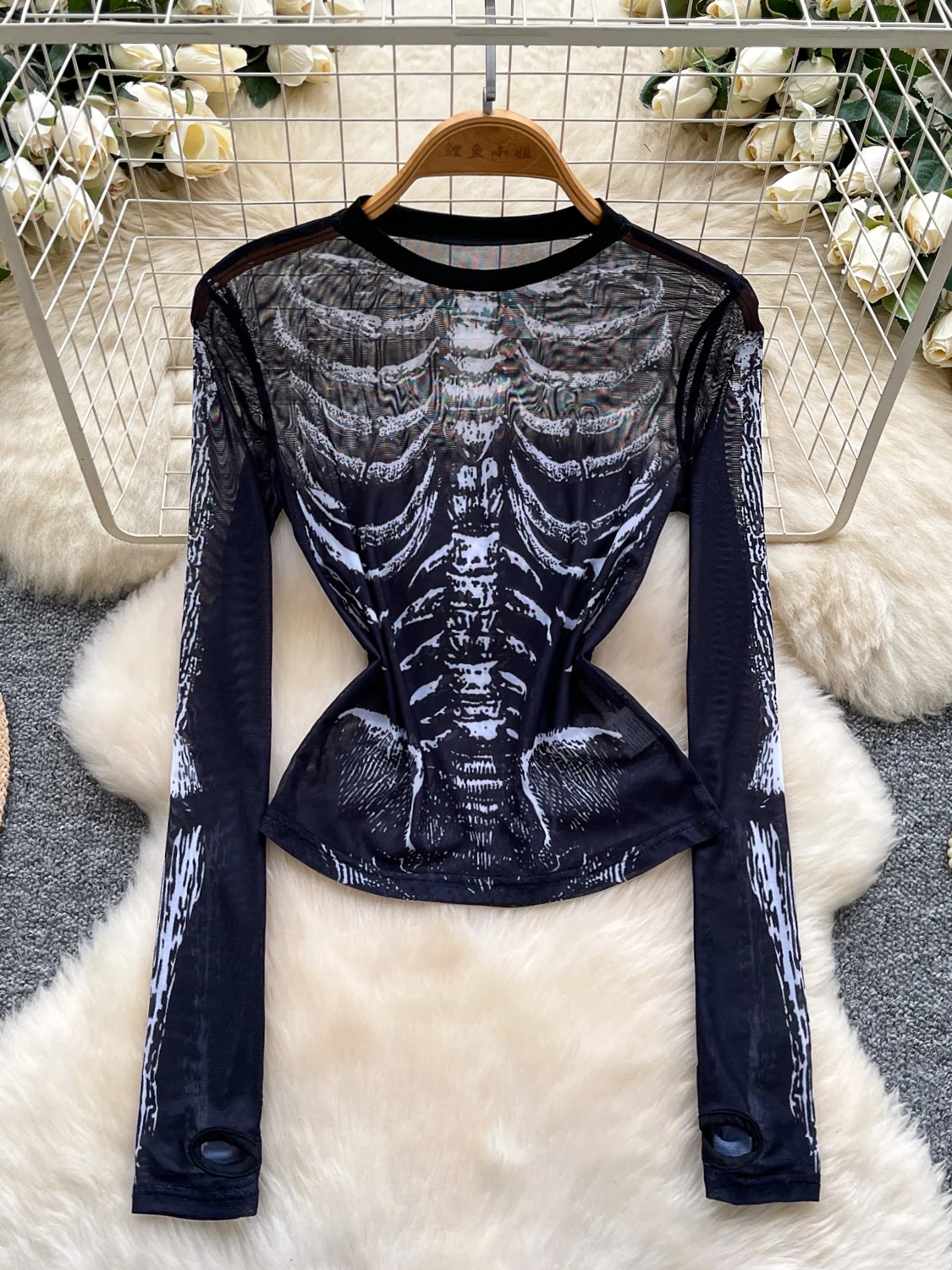 

Slim Fit Long Sve round Ne T-irt Women's Faion Print Me Top Korean Sle Breathable Comfortable Polyester Fiber