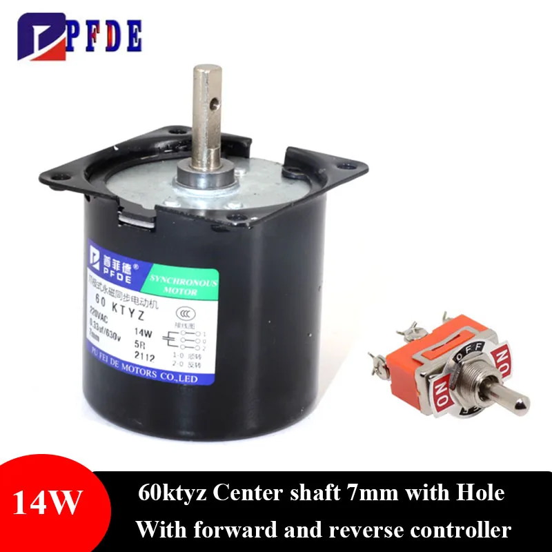60KTYZ Permanent Magnet Synchronous Motor & Forward, Reverse Control Switch Central Shaft 7mm for Barbecue High Torque 220V