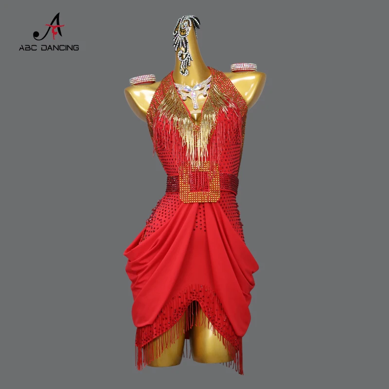 

Red Latin Dance Clothes Samba Competition Dress Female Suit Line Skirt 2024 Women Stage Sexy Girl Sport Midi Kids Tassel Costume