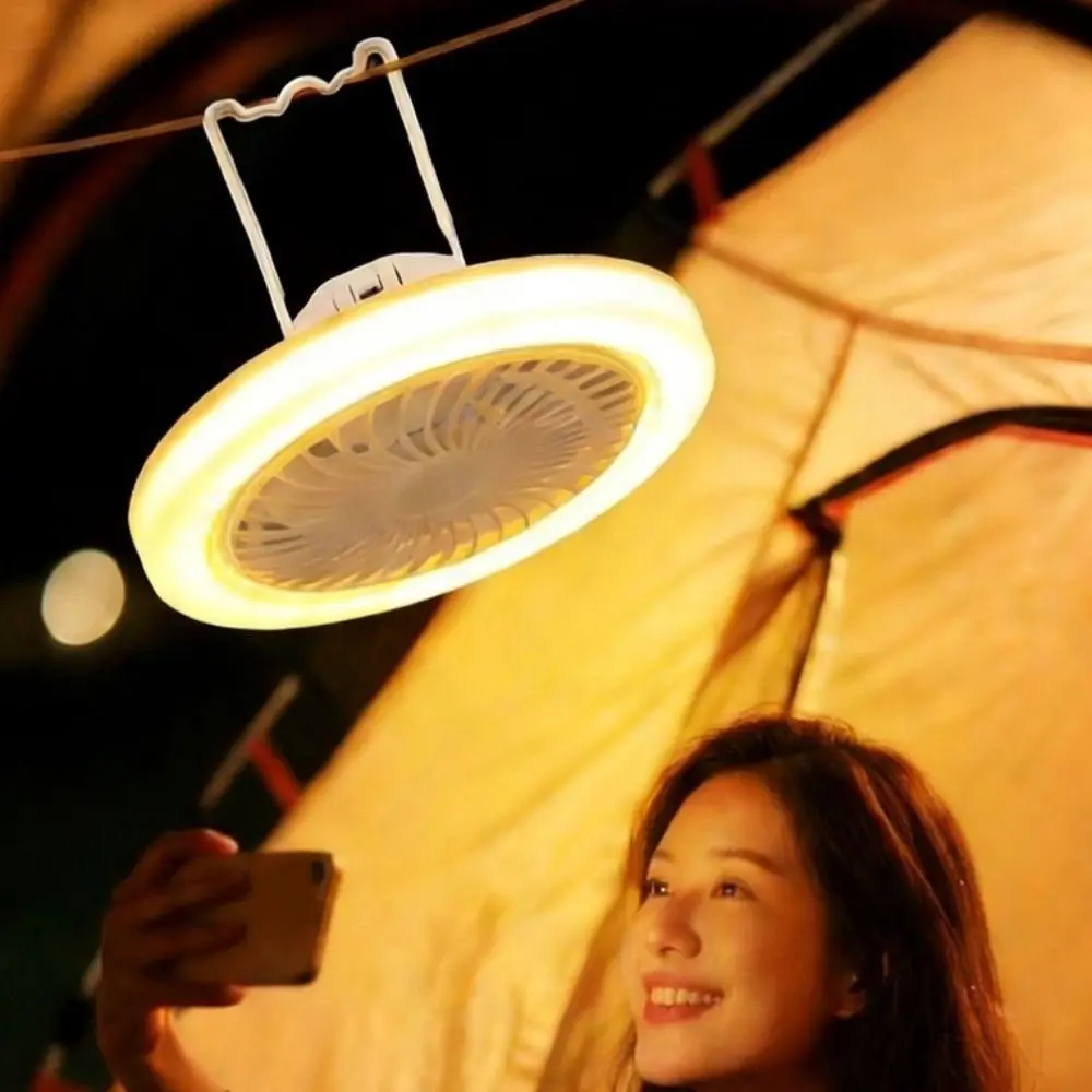 USB Rechargeable Ceiling Fan Light Super Quiet 3 Color Light Modes Hanging Fan Lamp Energy Saving Hooked & Stand Design
