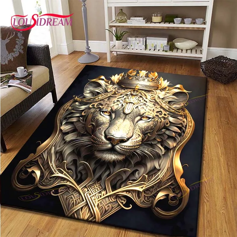 

Black Gold Diamond Tiger Panda Lion Painting Rug Art Nordic Tiger Wolf Bear Cat Aesthetic Carpet For Home Living Room Decor Mat