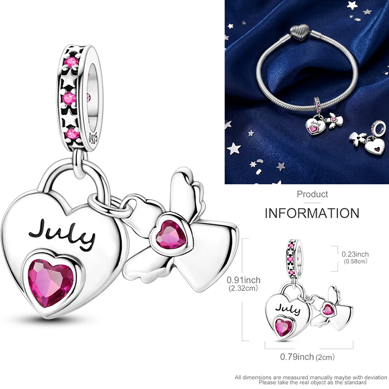 925 Sterling Silber 12 Monate Geburtsstein Engel-Herz-Anhänger Besd Januar-Dezember DIY Armband Halskette Geburtstagsgeschenk für Frauen – Detail 13