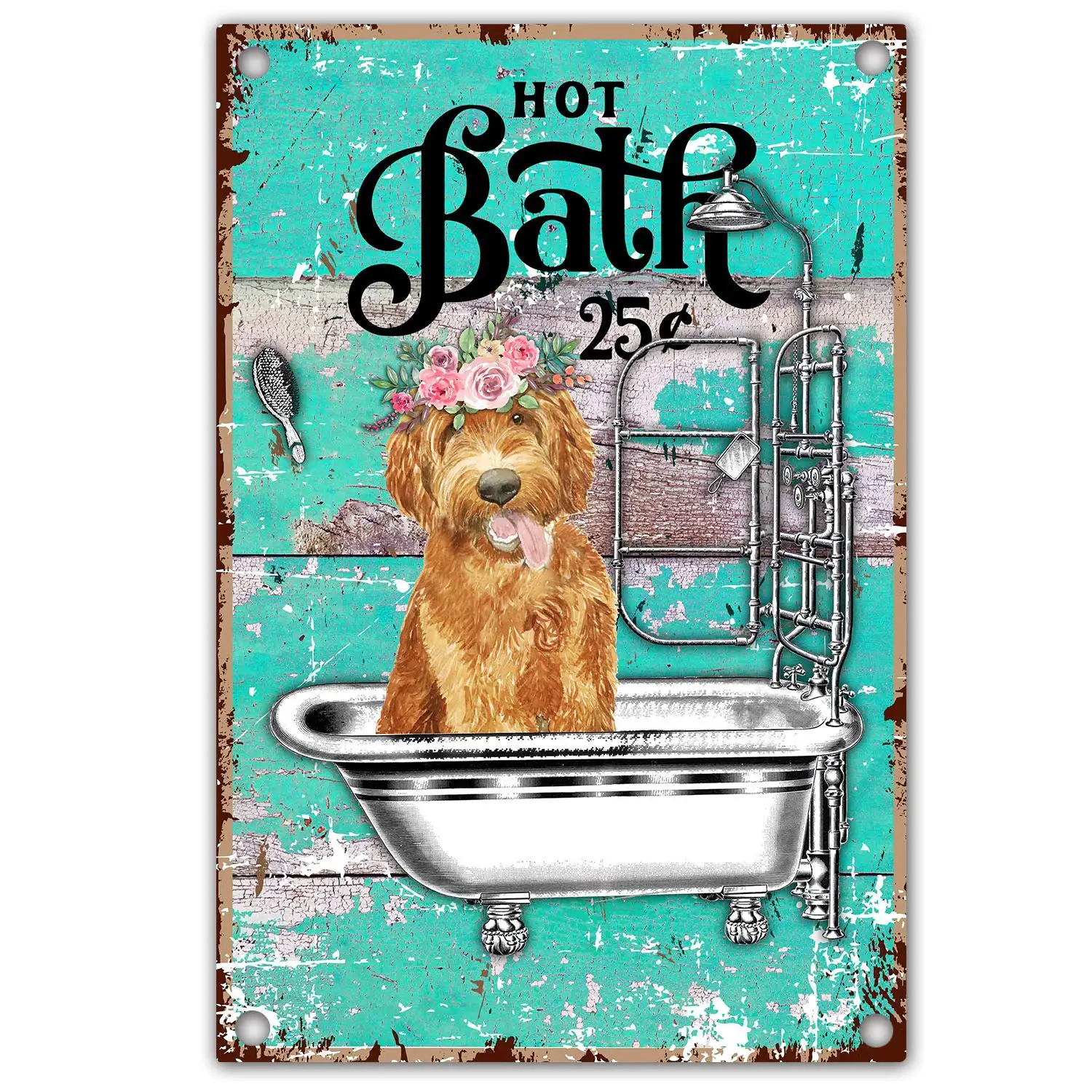 vizuzi Funny Goldenpoodle Dog Bathroom Quote Retro Farmhouse Metal Tin Sign for Dog Lover, Dog Owner, Friend Gift