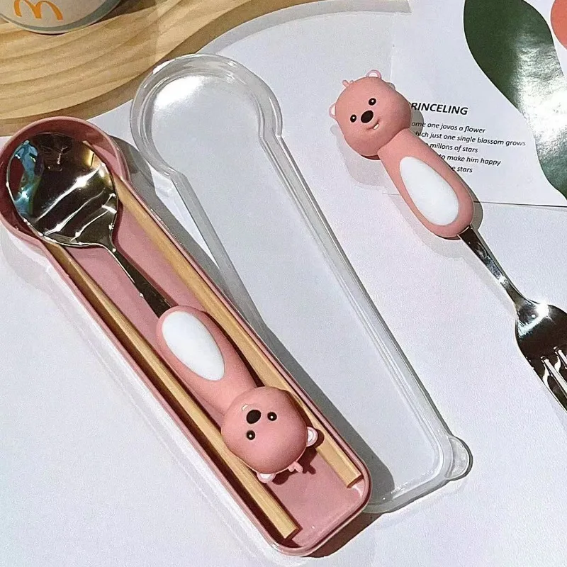 Loopy น่ารัก Kawaii อะนิเมะอุปกรณ์ต่อพ่วงช้อนส้อมสแตนเลสชุดการ์ตูนสร้างสรรค์แบบพกพาชุดช้อนส้อมวันหยุดของขวัญ