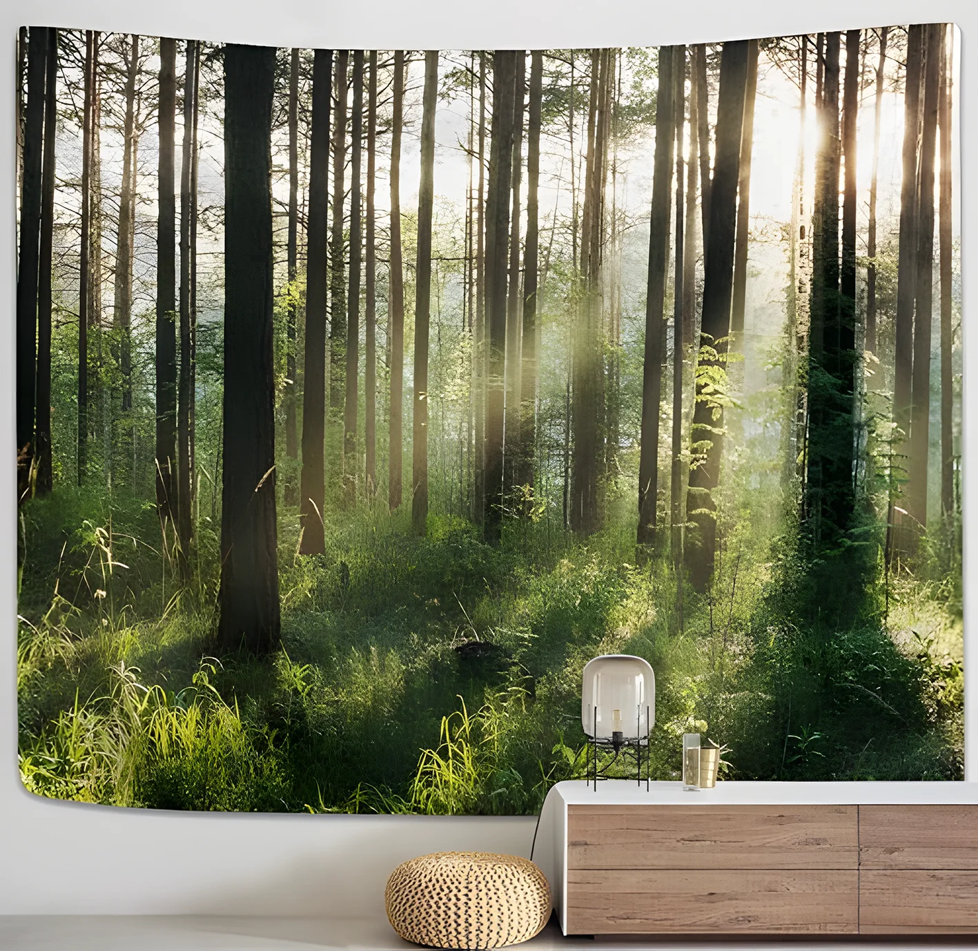 Forest Tree Tapestry Sunshine Through Woodland Green Nature Wall Hanging Bedroom Ceiling Decor