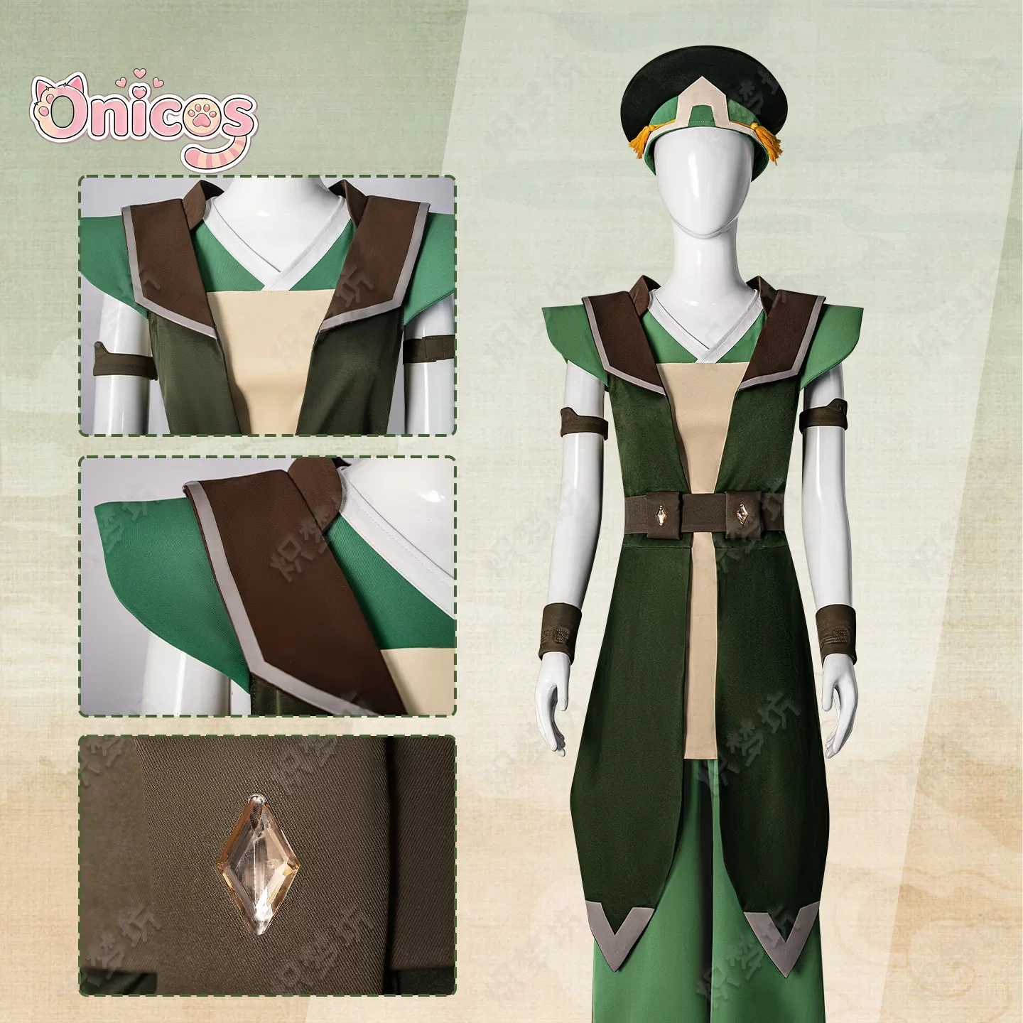 Avatar: El último airebender ‌ Toph Beifong ‌ Disfraz de cosplay para adultos, ropa de juego de rol verde, ideal para Halloween, carnavales y fiestas.