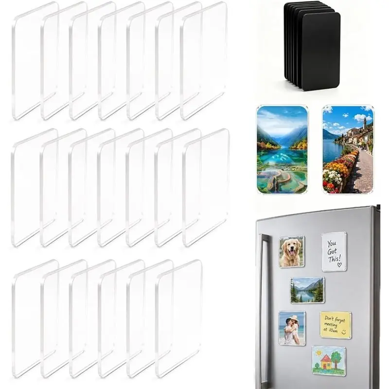 【CYBER MONDAY】Fridge Magnet Kit- DIY Clear Acrylic 20Pcs, 1.2X2inch Rectangle Transparent Photo Magnets Blank With Adhesive