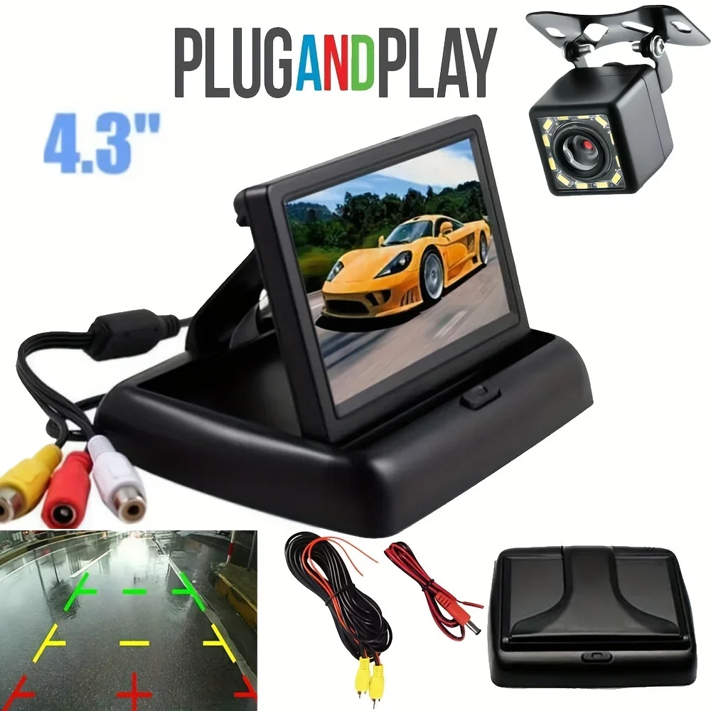 4.3 Inch Foldable Screen TFT LCD Vehicle Car Backup Monitor Camera Kit Rear View Reverse Parking System Night Vision Camera