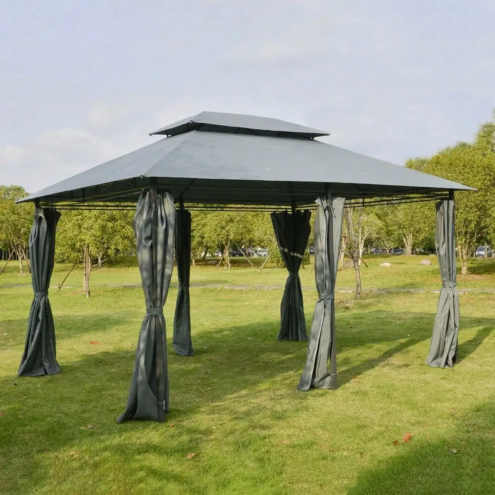 

10'x13' Outdoor 2-Tier Vented Canopy Steel Gazebo BBQ Party Tent Shelter Shade