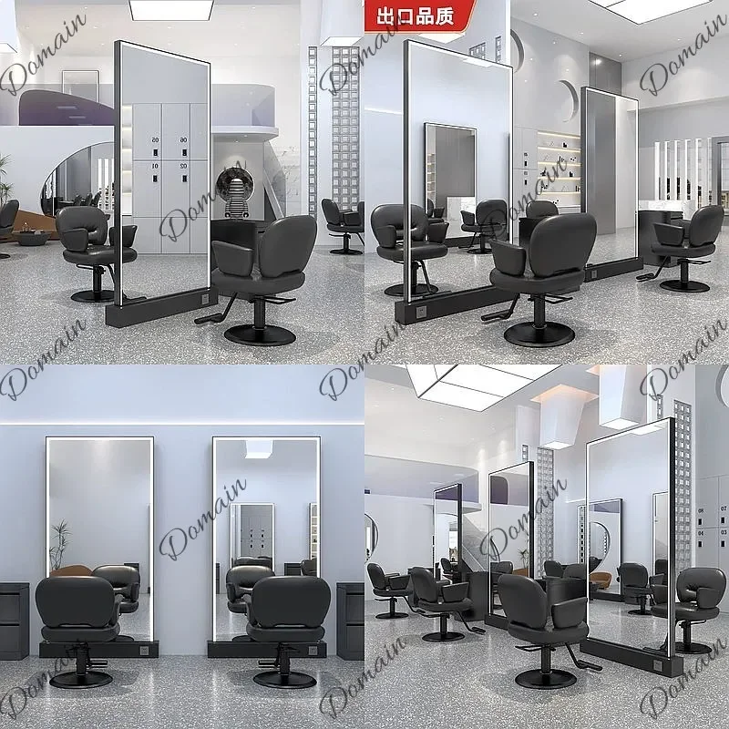 81 N Trendy Stainless Steel Floor Standing Salon Mirror Double Side for Hair Salon Barber Shop Beauty