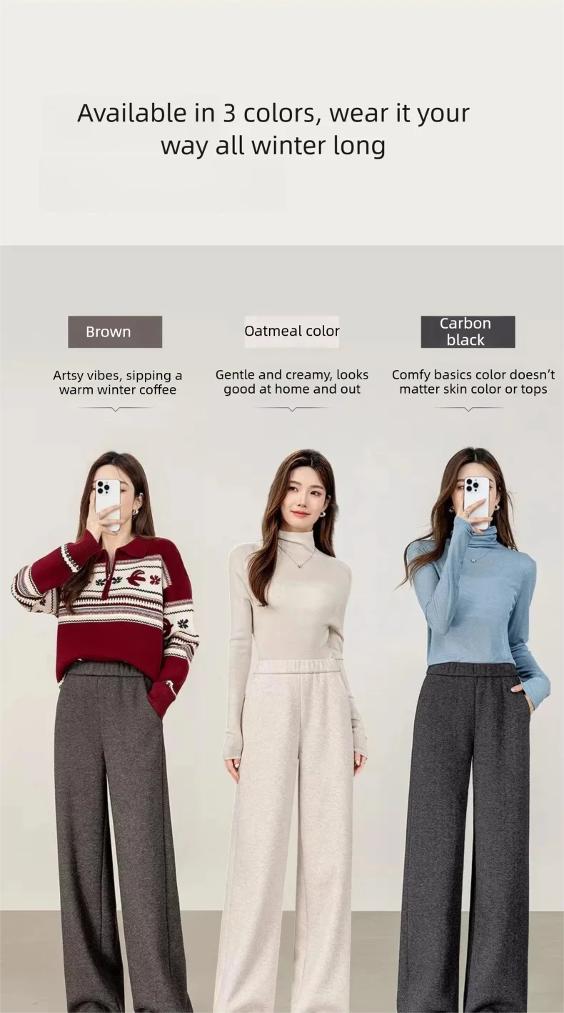 SENTUBILA Fleece-gefütterte Hosen für Damen 2026 Winter Acetat Elastischer Bund Weites Bein Lässige Vielseitige Hosen 154KD3652 – Detail 9