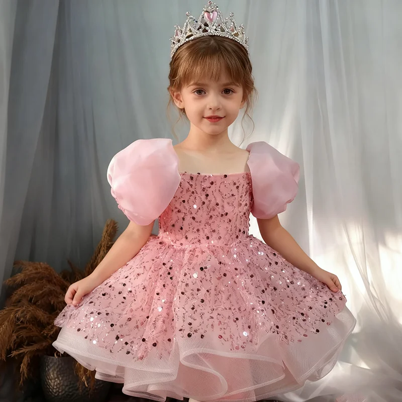 

Одежда для девочек-подростков, розовая блестящая пачка принцессы для девочек, пышный наряд, платье, детское милое платье для хозяев, детское сценическое платье