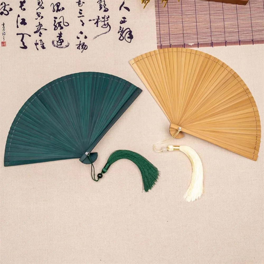 Chinese Style Bamboo Folding Fan Vintage Hand Fan Solid Color Wood Dance Performance Custom Props Wedding Party Home Decor Gift