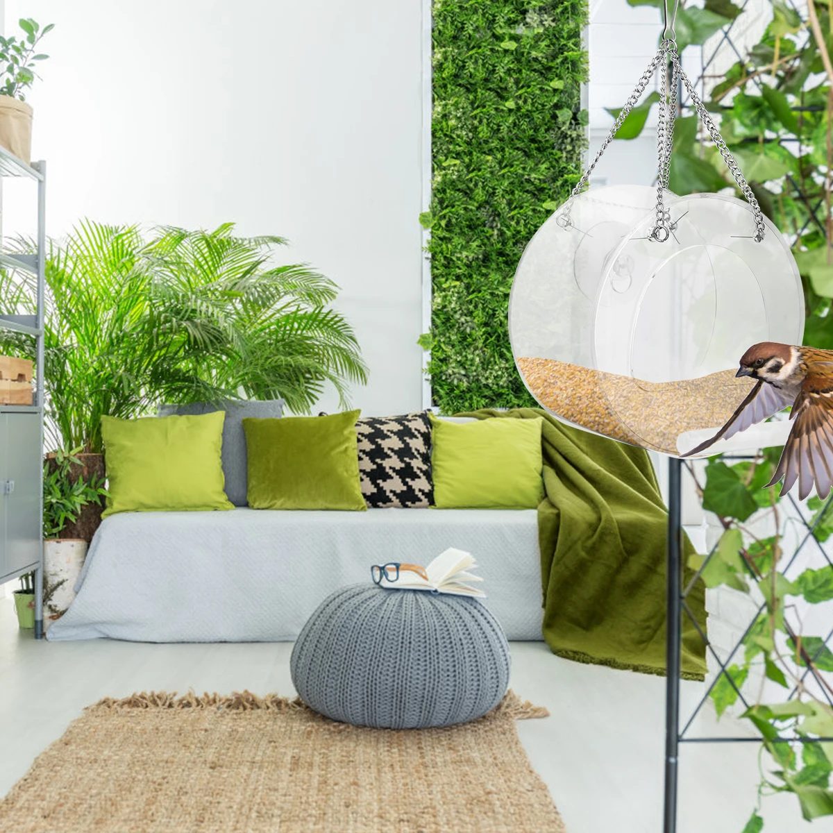 

Round Bird Feeder Hanging Feeding Bowl Small Bird House Pendant Food Cage Birds Supplies for Indoor Outdoor Garden