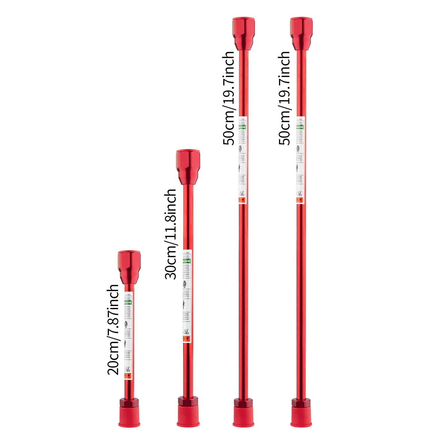 Red Series Extension Rods, Various Sizes, 4-Piece Set (7.87inch + 11.8inch + 19.7inch + 19.7inch) for Airless Paint Sprayers, Paint, Latex Paint Spray Guns, and Airless Spray Guns with Protective Caps