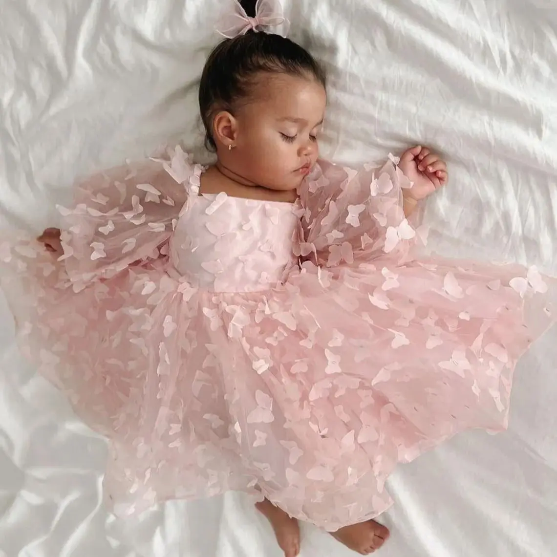 

Pink Butterfly Flower Girl Dresses Floral Girl's Birthday Party Gowns Soft Tulle Baby First Communion Dresses