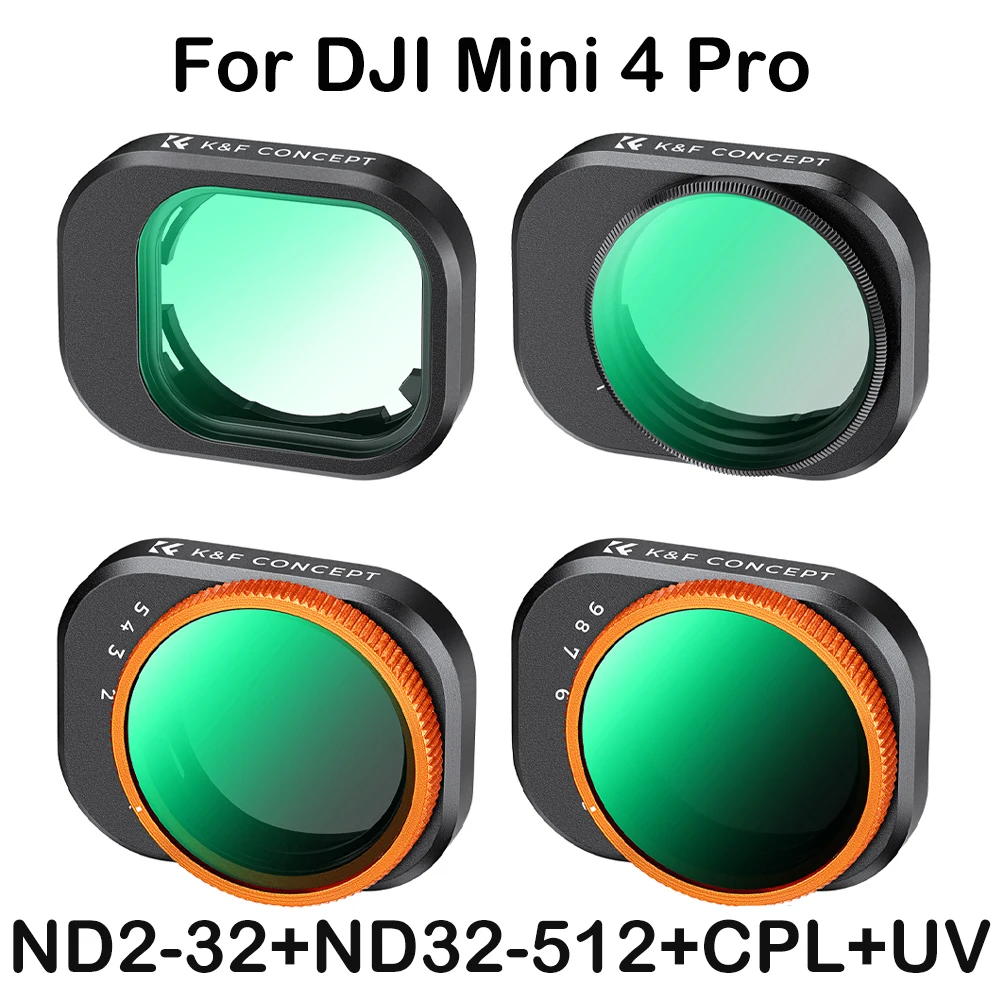 

K & F Concept фильтр для дрона VND + UV + CPL набор фильтров для DJI Mini 4 Pro 4 Pack ND2-32 + ND32-512 + CPL + UV фильтр для объектива