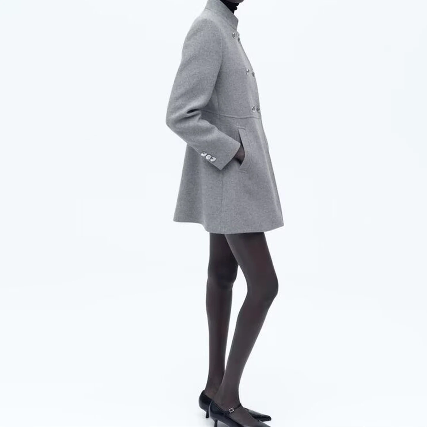 Z Women's Faion Mixed Fiber Double Breasted Stand Collar Coat 2025 New Sle Autumn Season Other Material 00%